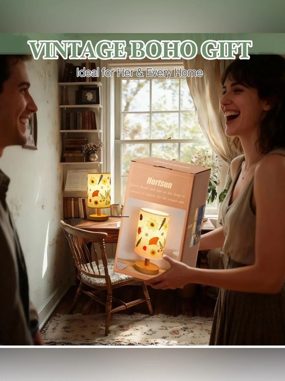 Pressed Flower Wood-Base Table Lamp - New in Box